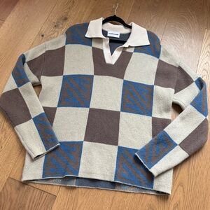 Mediumwell Geometric Pattern Oversize Wool Sweater - Size S - Korean Fashion